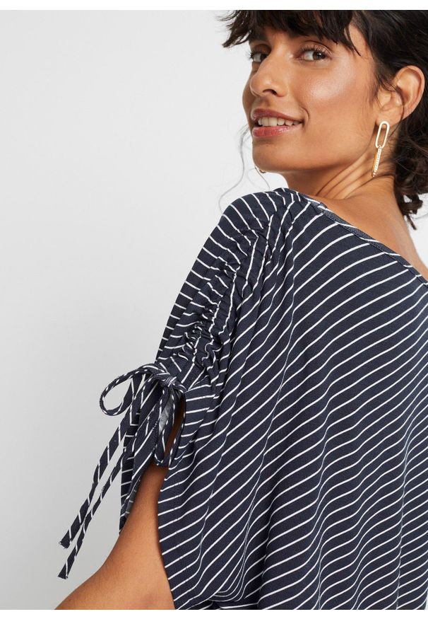 bonprix - T-shirt z miękkiej wiskozy. Kolor: niebieski. Materiał: wiskoza. Wzór: paski