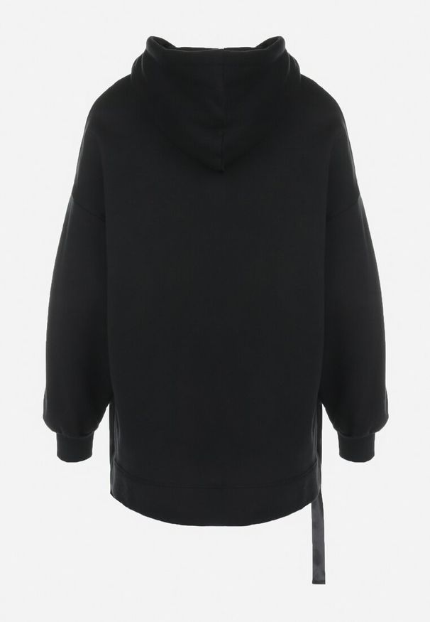 Born2be - Czarna Bluza Oversize z Kapturem Kulsum. Typ kołnierza: kaptur. Kolor: czarny. Materiał: tkanina, bawełna. Długość: długie. Wzór: gładki, jednolity