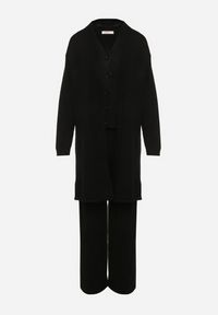 Born2be - Czarny Komplet z Dzianiny z Wełną Spodnie Kardigan i Kamizelka na Guziki Meviseffa. Kolor: czarny. Materiał: wełna, dzianina #5