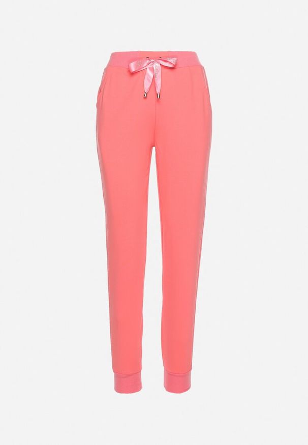 Born2be - Różowe Spodnie Dresowe z Wyższym Stanem Ozdobnie Wiązane w Pasie Crisada. Okazja: na co dzień. Stan: podwyższony. Kolor: różowy. Materiał: dresówka. Styl: elegancki, casual
