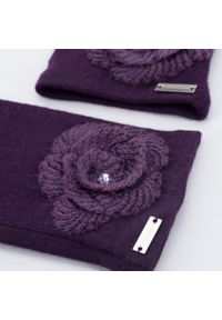 Wittchen - Damskie rękawiczki z włóczkowym kwiatkiem. Kolor: fioletowy. Materiał: wełna. Wzór: kwiaty. Styl: casual, elegancki #2