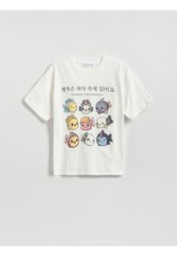 Reserved - Bawełniany t-shirt z nadrukiem - złamana biel. Materiał: bawełna. Wzór: nadruk #1