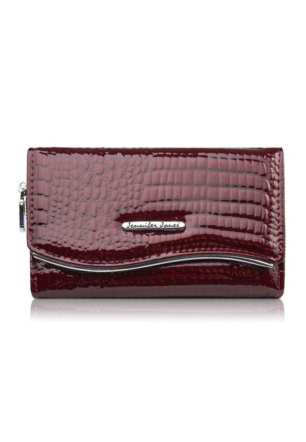 PAOLO PERUZZI - Portfel damski skórzany lakierowany z tłoczeniem croco burgundowy SP-24-CBGD. Kolor: czerwony. Materiał: skóra
