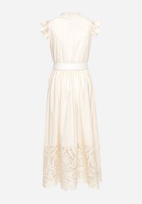 Born2be - Beżowa Sukienka Ażurowa o Koszulowym Kroju z Paskiem z Ekoskóry Trija. Okazja: na imprezę, na co dzień. Kolor: beżowy. Wzór: ażurowy. Typ sukienki: koszulowe. Styl: casual, elegancki #3