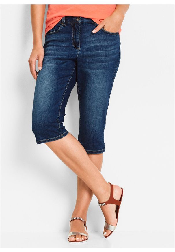 bonprix - Dżinsowe bermudy z wygodnym pasem, średni stan. Kolor: niebieski