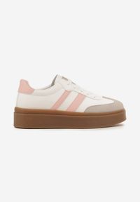 Born2be - Biało-Różowe Sneakersy w Stylu Tenisówek z Paskami Nilomira. Okazja: na co dzień. Zapięcie: pasek. Kolor: biały. Materiał: jeans #5