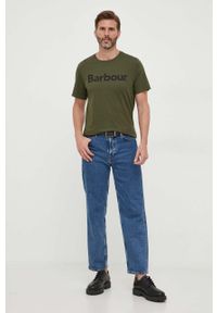 Barbour t-shirt bawełniany kolor zielony z nadrukiem. Kolor: zielony. Materiał: bawełna. Wzór: nadruk. Styl: klasyczny #4