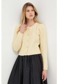 Custommade kardigan wełniany kolor żółty. Okazja: na co dzień. Kolor: żółty. Materiał: wełna. Wzór: ze splotem. Styl: casual #1