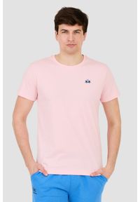 La Martina - LA MARTINA Różowy męski t-shirt z małym logo, Rozmiar L. Kolor: różowy