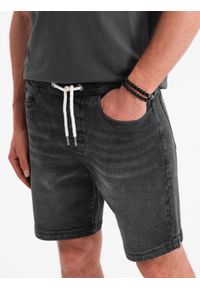 Ombre Clothing - Męskie szorty z gumką w pasie i efektem sprania – czarne V4 OM-SRDS-0192 - XXL. Okazja: na co dzień. Kolor: czarny. Materiał: skóra, denim, elastan, bawełna, materiał. Sezon: lato. Styl: elegancki, casual #5