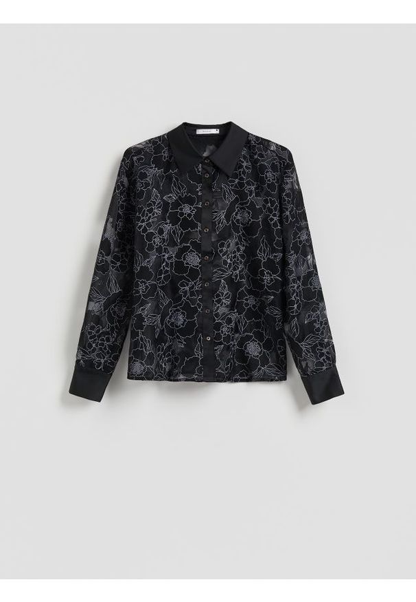 Reserved - Koszula z wiskozą - czarny. Kolor: czarny. Materiał: wiskoza