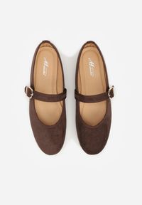 Renee - Brązowe Balerinki Mary Jane z Klamrą Zaurg. Okazja: na co dzień. Zapięcie: klamry. Kolor: brązowy. Materiał: jeans. Styl: klasyczny, casual, elegancki #2