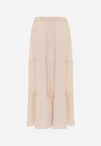 Renee - Beżowa Wiskozowa Spódnica High Waist z Gumką w Talii i Falbanką Christiara. Okazja: na co dzień. Stan: podwyższony. Kolor: beżowy. Materiał: wiskoza. Styl: casual #3