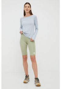The North Face szorty sportowe Flex damskie kolor zielony gładkie high waist. Stan: podwyższony. Kolor: zielony. Materiał: skóra, dzianina, materiał. Wzór: gładki. Styl: sportowy
