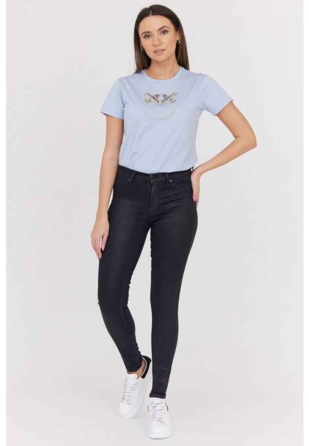 7 FOR ALL MANKIND Woskowane czarne jeansy w odcieniu niebieskim HW SKINNY COATED SLIM ILLUSION. Kolor: czarny