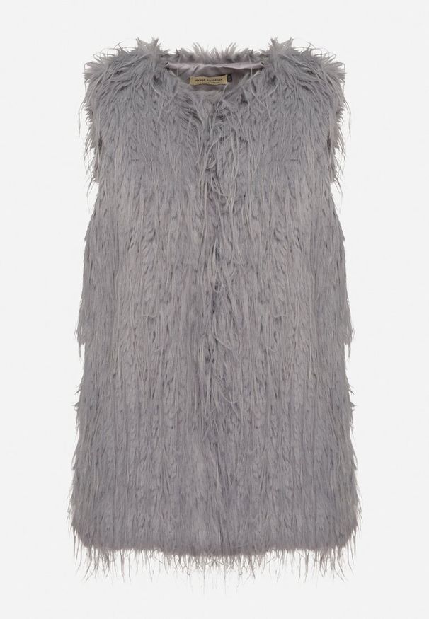 Born2be - Ciemnoszara Kamizelka Futrzana ze Wsuwanymi Kieszeniami Venzira. Okazja: na co dzień. Kolor: szary. Materiał: futro. Wzór: aplikacja. Styl: casual, elegancki