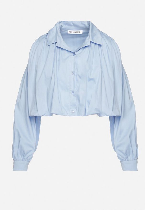 Born2be - Jasnoniebieska Bawełniana Koszula o Krótkim Kroju Nuriella. Okazja: na co dzień. Typ kołnierza: kokarda, kołnierzyk klasyczny. Kolor: niebieski. Materiał: bawełna. Długość rękawa: długi rękaw. Długość: krótkie. Styl: casual, klasyczny