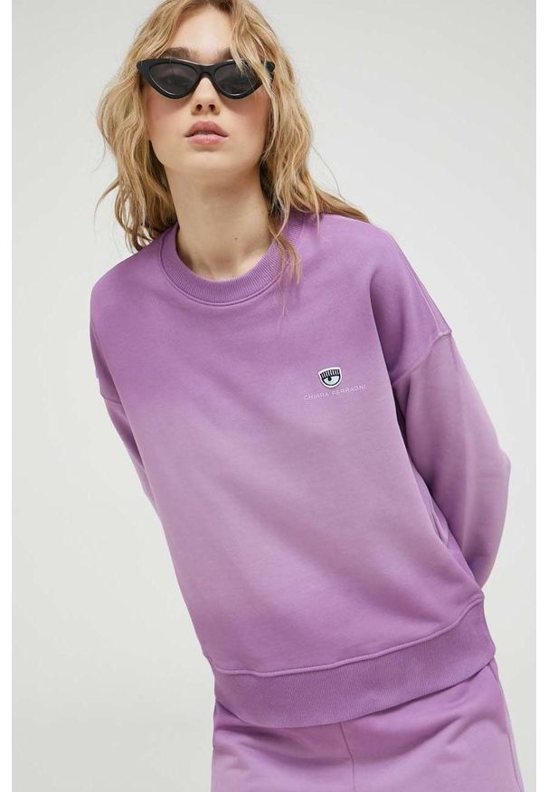 Chiara Ferragni bluza bawełniana damska kolor fioletowy gładka. Kolor: fioletowy. Materiał: bawełna. Wzór: gładki