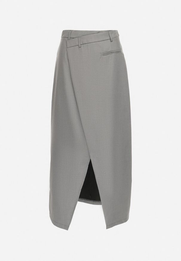 Born2be - Ciemnoszara Kopertowa Spódnica Maxi Asymetryczna z Rozcięciem Arilore. Kolor: szary. Styl: elegancki