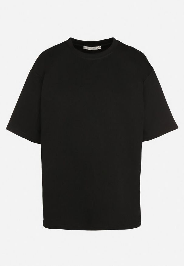 Born2be - Czarny T-shirt z Bawełną w Klasycznym Stylu Meravia. Okazja: na co dzień. Kolor: czarny. Materiał: bawełna. Wzór: gładki. Styl: klasyczny