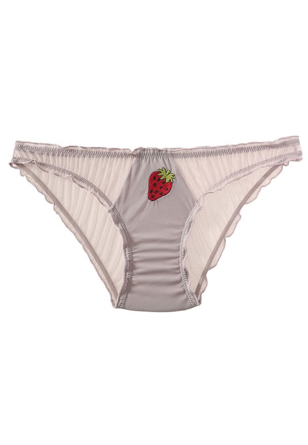 Intica - Figi z haftem owocowym z delikatnego materiału Anjana. Kolor: szary. Materiał: materiał. Wzór: haft