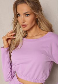 Renee - Fioletowy Komplet Dresowy Bluza Cropped i Spodnie z Kieszeniami Cargo Xerlesa. Kolor: fioletowy. Materiał: dresówka