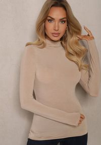 Renee - Beżowy Lekki Golf Bawełniany Tinthelia. Okazja: na co dzień. Typ kołnierza: golf. Kolor: beżowy. Materiał: bawełna. Wzór: aplikacja. Styl: elegancki, casual #5