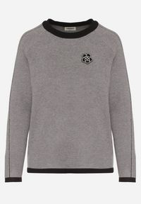 Born2be - Szary Sweter Ozdobiony Paskami i Aplikacją Tusanne. Okazja: na co dzień. Kolor: szary. Materiał: jeans. Wzór: aplikacja. Styl: casual, elegancki #4
