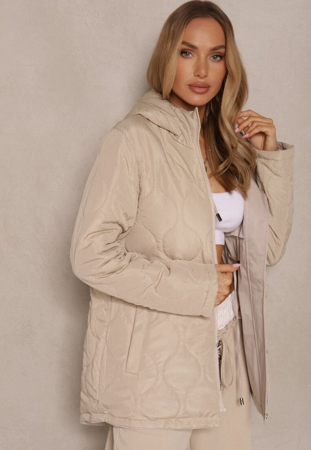 Renee - Beżowa Dwustronna Kurtka o Fasonie Parki Tarisen. Okazja: na co dzień, na spacer. Kolor: beżowy. Materiał: jeans. Wzór: gładki. Styl: elegancki, casual
