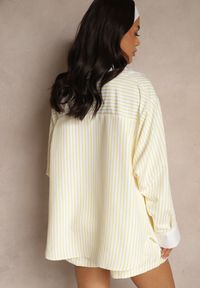 Renee - Żółta Koszula Ozdobiona Kieszonką i Paskami Zarindia. Okazja: na co dzień. Kolor: żółty. Materiał: jeans. Wzór: aplikacja. Styl: klasyczny, casual #4