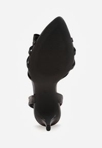 Renee - Czarne Sandały na Szpilce VICES Ozdobione z Przodu Kokardką Sparkle. Zapięcie: sprzączka. Kolor: czarny. Materiał: satyna, tiul. Wzór: aplikacja. Obcas: na szpilce #8