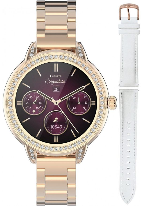 GARETT - Smartwatch Garett Smartwatch damski Garett 5904238485101 różowe złoto bransoleta. Rodzaj zegarka: smartwatch. Kolor: złoty, wielokolorowy, różowy