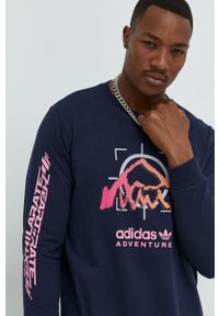 adidas Originals longsleeve bawełniany kolor granatowy wzorzysty. Kolor: niebieski. Materiał: bawełna. Długość rękawa: długi rękaw #1