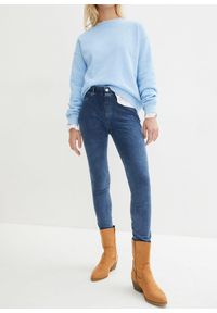 bonprix - Legginsy w optyce denimu. Kolor: niebieski. Wzór: nadruk #1