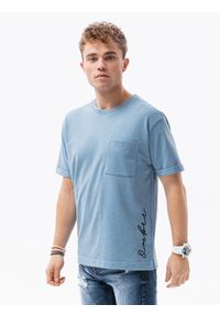 Ombre Clothing - T-shirt męski z nadrukiem - niebieski. Kolor: niebieski. Materiał: bawełna, poliester, dzianina. Wzór: nadruk