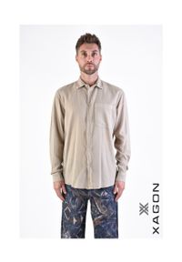 Xagon Koszula "Manica" | P24042ALONGL | Mężczyzna | Beżowy. Okazja: na co dzień. Kolor: beżowy. Materiał: lyocell, bawełna, len. Styl: casual, elegancki