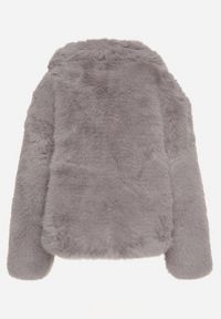 Born2be - Szara Jednorzędowa Kurtka Futerko z Szerokim Kołnierzem Conellia. Okazja: na co dzień. Kolor: szary. Materiał: futro. Styl: casual, elegancki #7