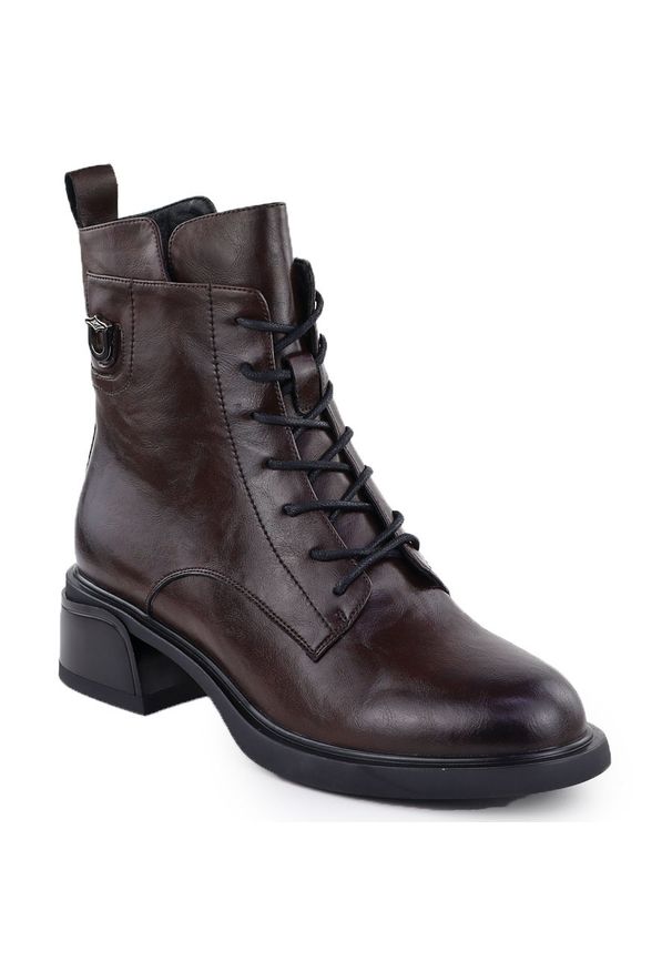Skórzane botki damskie workery brązowe Filippo DBT7369. Kolor: brązowy. Materiał: skóra. Szerokość cholewki: normalna