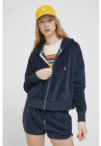 Superdry bluza damska kolor granatowy z kapturem gładka. Typ kołnierza: kaptur. Kolor: niebieski. Materiał: włókno, materiał. Wzór: gładki #3