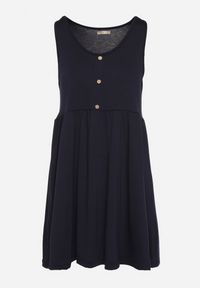 Born2be - Granatowa Sukienka o Rozkloszowanym Kroju na Szerokich Ramiączkach z Guzikami Jenovira. Okazja: na co dzień. Kolor: niebieski. Długość rękawa: na ramiączkach. Styl: casual #5