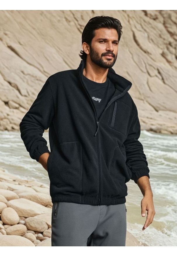 Sinsay - Bluza polarowa z kieszeniami - czarny. Kolor: czarny. Materiał: polar