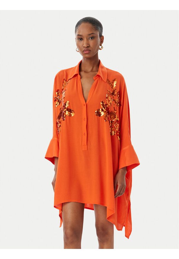 LOLA CASADEMUNT Sukienka koszulowa LS2615008 Pomarańczowy Oversize. Kolor: pomarańczowy. Materiał: wiskoza. Typ sukienki: koszulowe, oversize