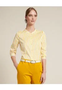 Luisa Spagnoli - LUISA SPAGNOLI - Koszula w żółte paski Bilancio. Kolor: biały. Materiał: bawełna. Wzór: paski #1