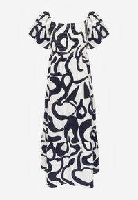 Born2be - Granatowa Wiskozowa Sukienka z Bufiastymi Rękawami w Abstrakcyjny Wzór Tibee. Okazja: na co dzień. Kolor: niebieski. Materiał: wiskoza. Wzór: nadruk. Typ sukienki: proste. Styl: wakacyjny, casual, elegancki #2