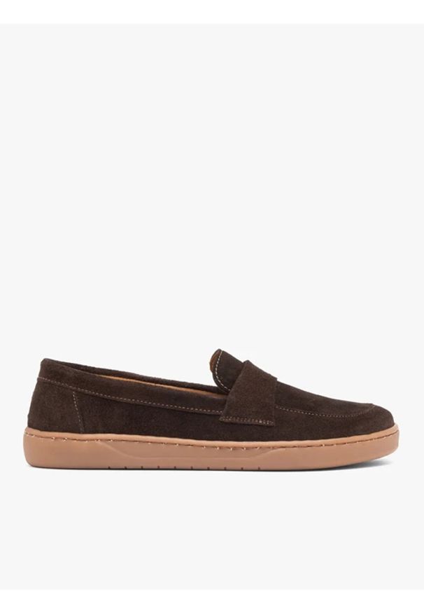 Ryłko - Brązowe mokasyny barefoot. Okazja: na co dzień. Nosek buta: okrągły. Kolor: brązowy. Materiał: skóra, welur. Styl: street, casual
