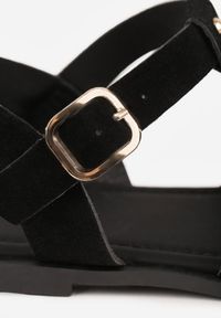 Renee - Czarne Sandały Gladiatorki z Imitacji Nubuku Zapinane na Sprzączkę Briannea. Zapięcie: sprzączka. Kolor: czarny. Materiał: nubuk. Wzór: haft. Sezon: lato. Styl: elegancki #8