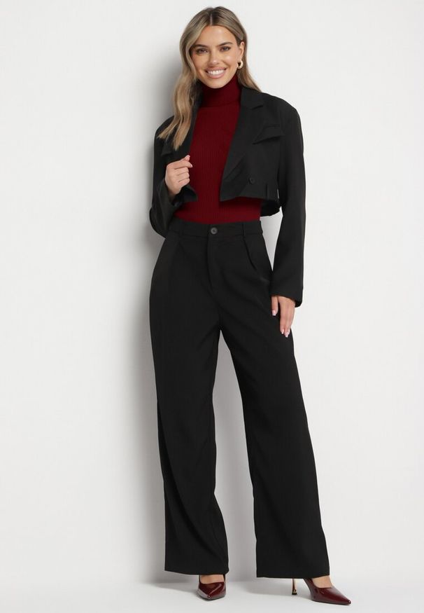 Born2be - Czarne Spodnie w Garniturowym Stylu z Wysokim Stanem Glorda. Stan: podwyższony. Kolor: czarny. Styl: elegancki