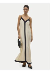 Vero Moda Sukienka letnia Denise 10329793 Beżowy Regular Fit. Kolor: beżowy. Materiał: wiskoza. Sezon: lato #3