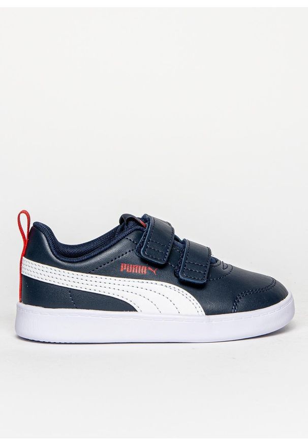 Buty sportowe dziecięce Puma Courtflex V2 V Inf (371544-01). Okazja: na co dzień. Zapięcie: rzepy. Kolor: niebieski. Materiał: materiał. Szerokość cholewki: normalna