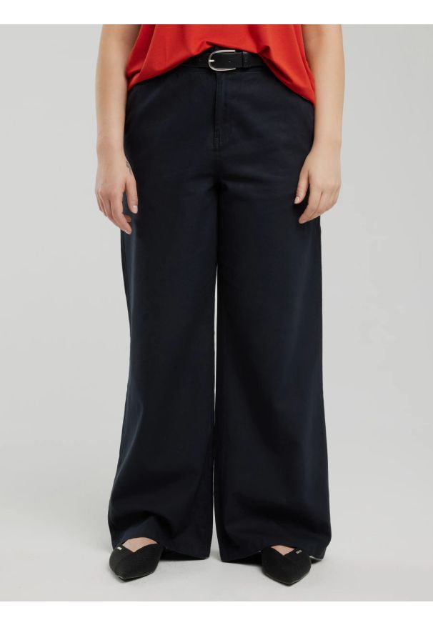 Big-Star - Spodnie damskie z szeroką nogawką z dodatkiem lnu czarne Malu 907. Okazja: na co dzień. Stan: podwyższony. Kolor: czarny. Materiał: len. Sezon: lato. Styl: casual, elegancki, retro, klasyczny